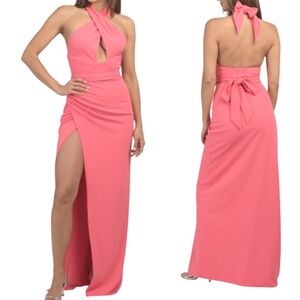 NEW Show Me Your Mumu Adele Halter Size L Maxi Dress Flamingo Pink Formal Gown‎